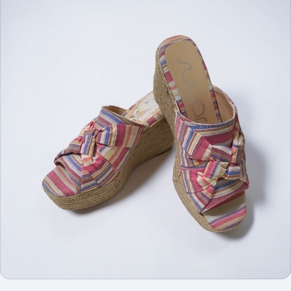 Sugar women's "Harlem" colorful striped fabric wedge sandals size 9.5